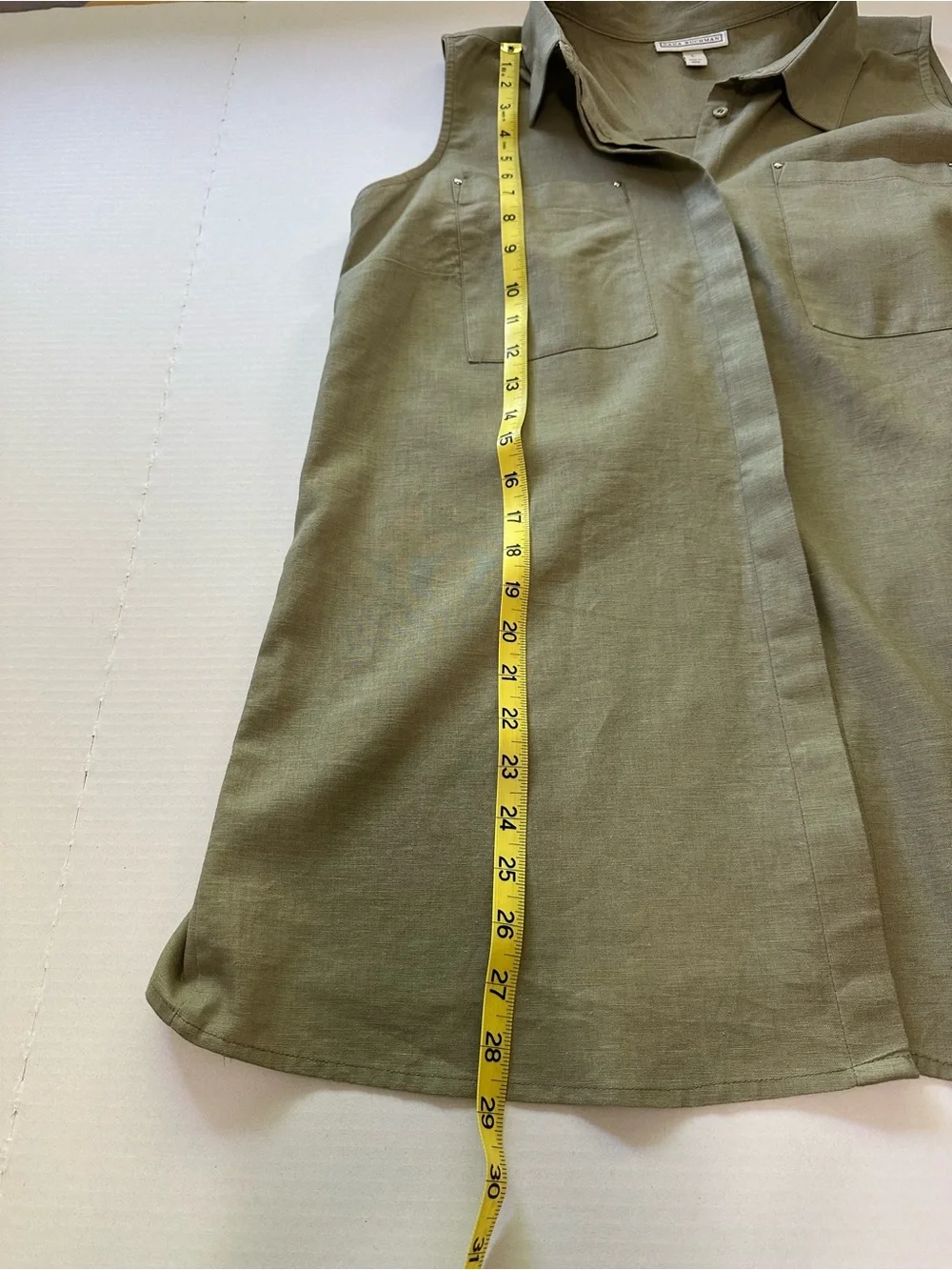 Dana Buckman Sleeveless Button-Front Shirt in Olive Green-Sz L NWT - Picture 8 of 10